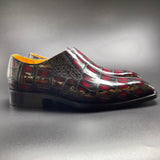 Genuine Crocodile Leather Mens Penny Loafers Dress Shoes Hand Painted Vintage Wine Red