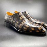 Genuine Crocodile Leather Mens Penny Loafers Dress Shoes Hand Painted Vintage Yellow