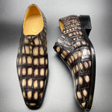 Genuine Crocodile Leather Mens Penny Loafers Dress Shoes Hand Painted Vintage Yellow