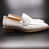 Genuine Crocodile Leather Mens Penny Loafers Dress Shoes White