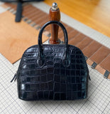 Genuine Crocodile Leather Mini Bowling Top Handle Bag