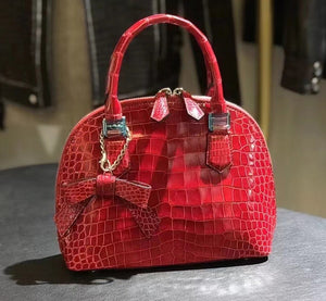 Genuine Crocodile  Leather  Shell Top Handle Cross Body Tote Bags For S/S  Red