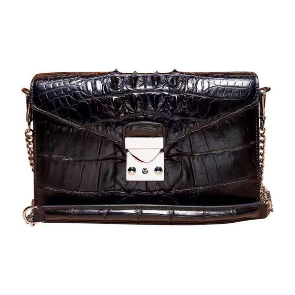 Genuine Crocodile Leather Shoulder Bags With Chain Black For women