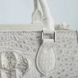 Genuine Crocodile Leather Small Top Handle Bags Himalaya White