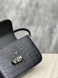 Genuine Crocodile Leather Womens  Square Messenger Bag Black