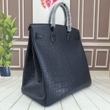 Genuine Crocodile Skin Leather 40cm Oversized Hac Style  Padlock Business Handbags Office Bags