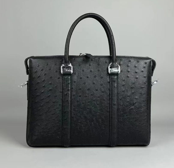 Genuine Ostrich Leather Briefcase With Strip