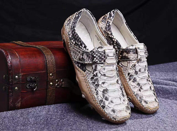Genuine Python Leather  Men's White Slip-On Loafer Shoes