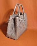 Genuine Python Leather Top Handle Tote Shoulder Bags Large Gold