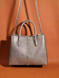 Genuine Python Leather Top Handle Tote Shoulder Bags Large Gold