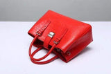 Genuine Siamese Crocodile  Belly Leather  Tote With Crossbody Strap Red