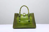Genuine Siamese Crocodile  Belly Leather  Tote With Crossbody Strap  Vintage Green