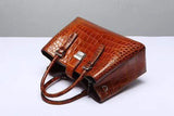 Genuine Siamese Crocodile  Belly Leather  Tote With Crossbody Strap  Vintage Wine Red