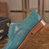Genuine Stingray Leather Mens Wingtip Formal Lace up Wedding Office Shoes Green