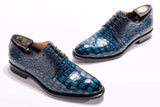 Goodyear Welted Handmade Men Crocodile Leather Lace-Up Shoes,Teal Blue Mens Dress  shoes