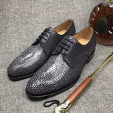 Gray Lizard Leather Lace-Up Shoes For Men