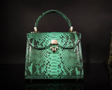 Green Genuine Python Leather Top Handle Bag