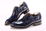 Handmade Men Crocodile Leather Lace-Up Shoes,Mens Dark Blue Crocodile Leather Dress Shoes