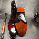 Handmade Mens Vintage Chelsea Alligator Leather Boots ,Men Fashion Side Zipper Boot Men Boots