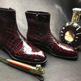 Handmade Mens Vintage Chelsea Alligator Leather Boots ,Men Fashion Side Zipper Boot Men Boots