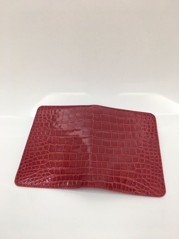 High Shiny Crocodile Leather Passport Red