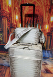 Himalaya White  Crocodile  Skin Leather luggage /Roll Aboard Suitcase Weekend/Travel Bag Trolley Case Universal Wheels 20-Inch