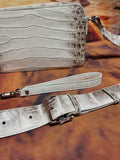 Himalaya White Genuine Crocodile Skin Leather Shoulder Chest Cross Body Clutch Bag
