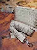 Himalaya White Genuine Crocodile Skin Leather Shoulder Chest Cross Body Clutch Bag