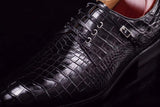 Lace-Up Shoes In Black Crocodile Skin Leather