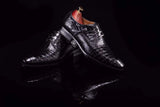 Lace-Up Shoes In Black Crocodile Skin Leather