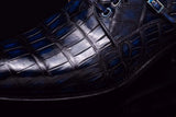 Lace-Up Shoes In Dark Blue Crocodile Skin Leather