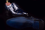 Lace-Up Shoes In Dark Blue Crocodile Skin Leather