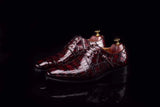 Lace-Up Shoes In Wine Red Crocodile Skin Leather