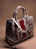 Large  Red Python Leather Tote Shoulder Bags & Handbags For Women