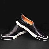 Luxury Men Soft Crocodile Leather Driving Shoes  Slip on Flats Walking Shoes