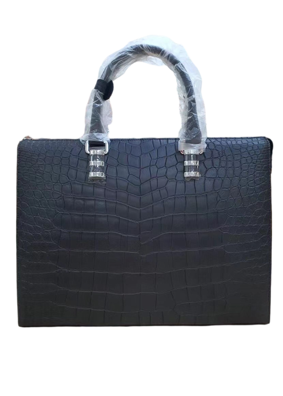 Matt Genuine Crocodile Leather Briefcase Black Large