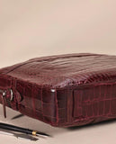 Men Genuine Crocodile Leather  Briefcase Wine Red