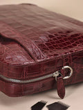 Men Genuine Crocodile Leather  Briefcase Wine Red