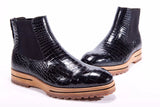 Men's Chelsea Boots, Genuine Crocodile Skin Leather Non-Slip Casual Dress Ankle Boots Black