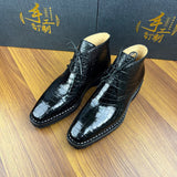 Men's Crocodile Leather Dress Shoes Lace Up Ankle Boots