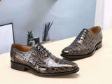 Men s Crocodile Leather Gold burnishes  Lace-Up Shoes ,Goodyear Sole
