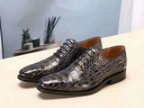 Men s Crocodile Leather Gold burnishes  Lace-Up Shoes ,Goodyear Sole