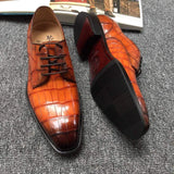Men s Crocodile Leather Hand-Painted  Lace-Up Shoes ,Goodyear Sole