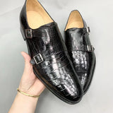 Men's Crocodile Leather Monk Strap Business Dress Shoes