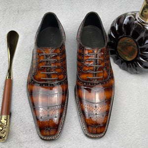 Men's  Crocodile Leather Norwegian Stitch Lace Up Shoes