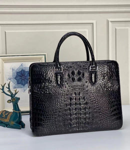 Men's Crocodile Skin Leather Business Laptop Briefcase Bag Black