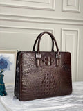 Men's Crocodile Skin Leather Business Laptop Briefcase Bag Brown