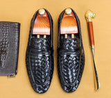 Men's Genuine Leather Handmade Woven Loafer Slip On Business Shoes