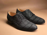 Men's Grey Soft  Genuine Crocodile Leather Derby Shoes