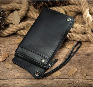 Men's Long Wallet Zipper Mobile Phone Bag Soft Leather Business Casual  Strap Bag